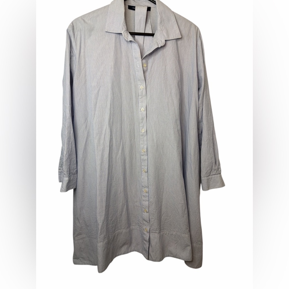French Connection Navy and White Striped Shirt Dress Belted NWOT